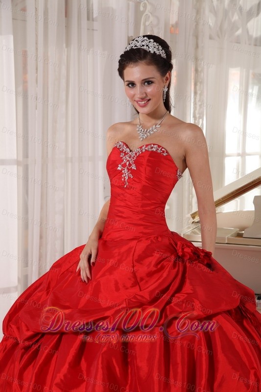 Ball Gown Red Taffeta Quinceanera Dress With Beading