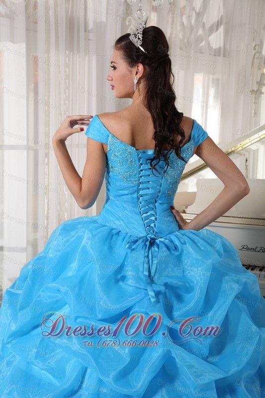Off The Shoulder Beading Sky Blue Dresses 15 Organza