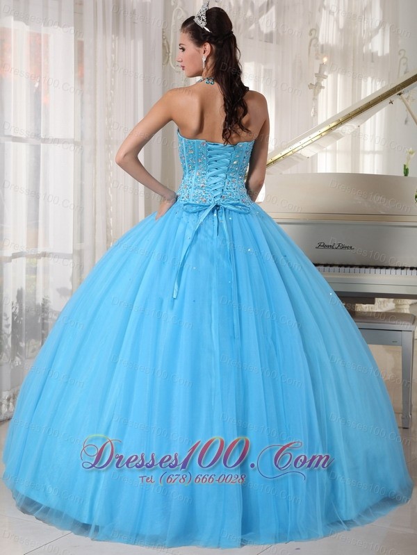 Plus Size Sky Blue Quinceanera Dress Tulle Beading