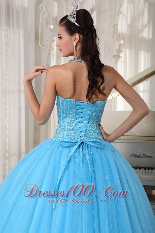 Plus Size Sky Blue Quinceanera Dress Tulle Beading