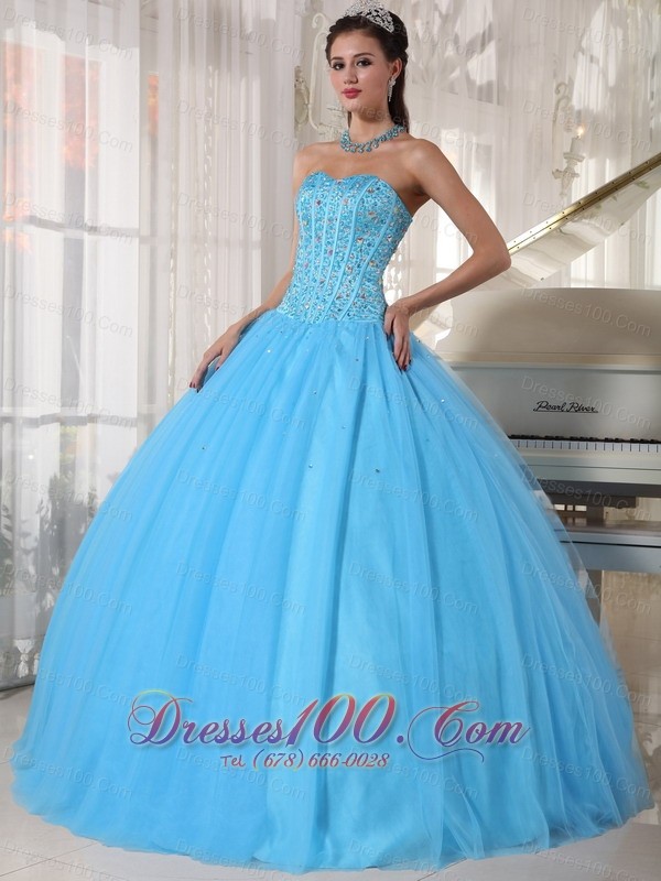 Plus Size Sky Blue Quinceanera Dress Tulle Beading