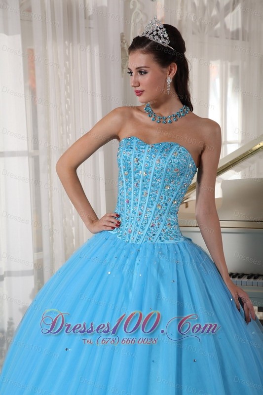 Plus Size Sky Blue Quinceanera Dress Tulle Beading