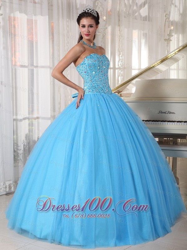 Plus Size Sky Blue Quinceanera Dress Tulle Beading