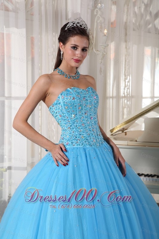 Plus Size Sky Blue Quinceanera Dress Tulle Beading
