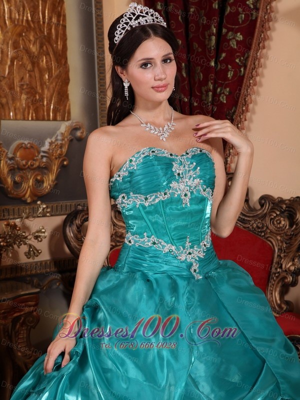 Turquoise Plus Size Organza Appliques Quinceanera Dress