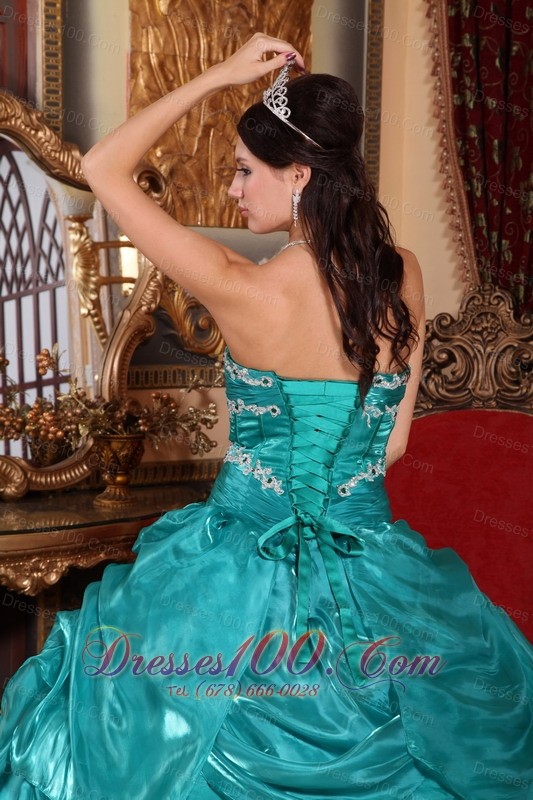 Turquoise Plus Size Organza Appliques Quinceanera Dress