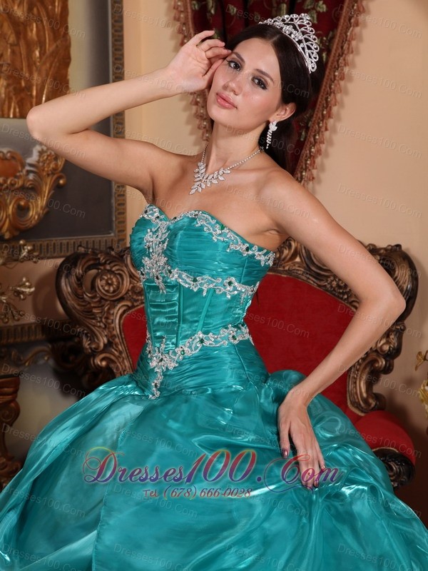 Turquoise Plus Size Organza Appliques Quinceanera Dress