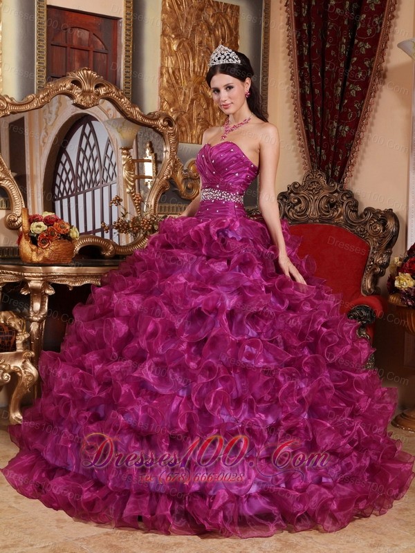 Sweetheart Fuchsia Floor-length Dresses Of 15 Organza Beading