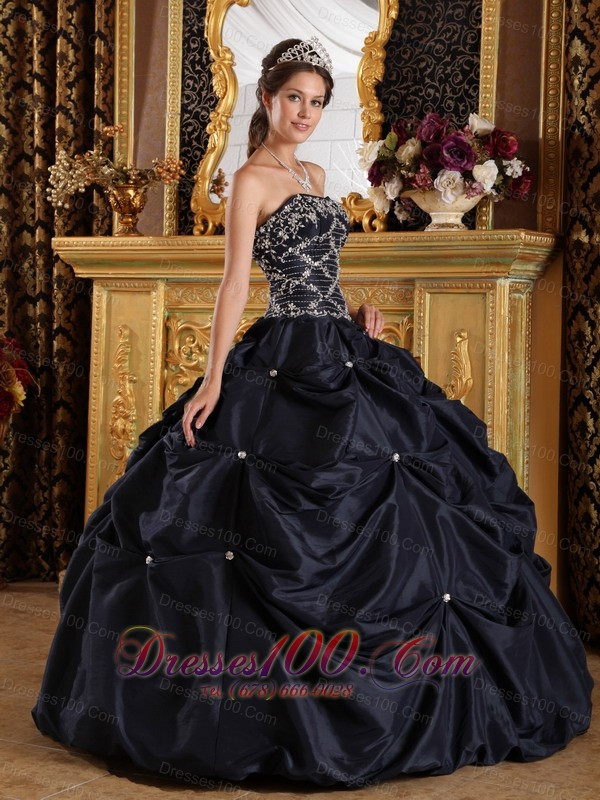 Plus Size Beading Taffeta Black Quinceanera Dress