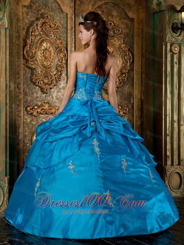 Sweetheart Sky Blue Quinceanera Dress Taffeta Appliques