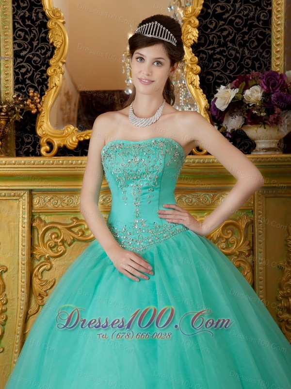 Strapless Turquoise Quince Dresses Organza Beading Affordable