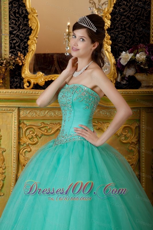 Strapless Turquoise Quince Dresses Organza Beading Affordable