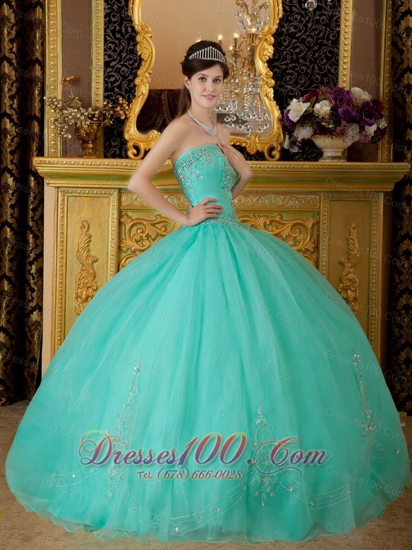 Strapless Turquoise Quince Dresses Organza Beading Affordable