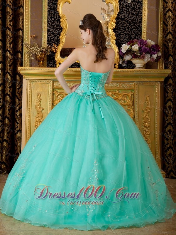 Strapless Turquoise Quince Dresses Organza Beading Affordable