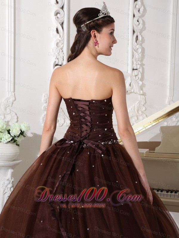 Rhinestones Chocolate Quinceanera Dress Tulle Plus Size