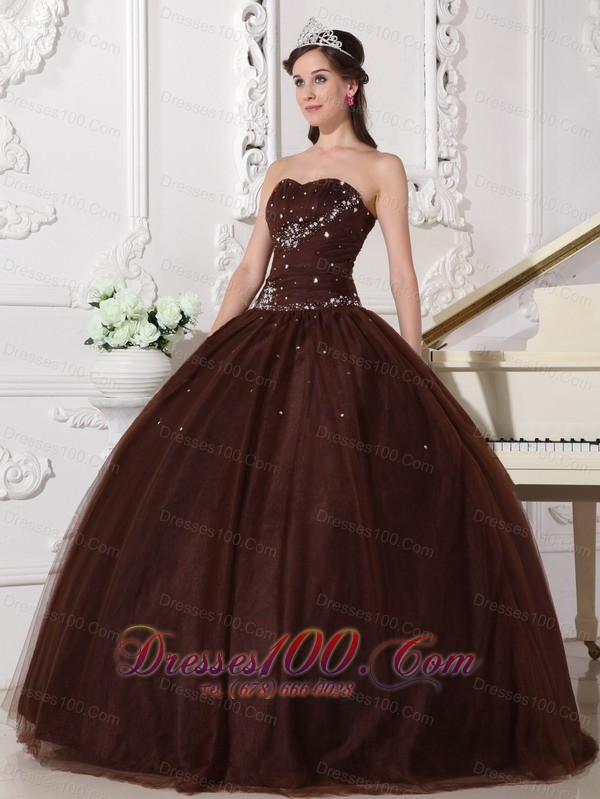 Rhinestones Chocolate Quinceanera Dress Tulle Plus Size