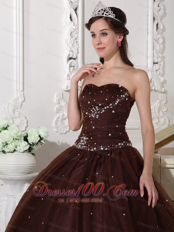 Rhinestones Chocolate Quinceanera Dress Tulle Plus Size