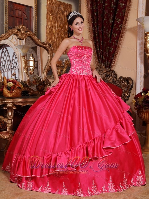Satin and Taffeta Embroidery Hot Pink Quinceanera Dress