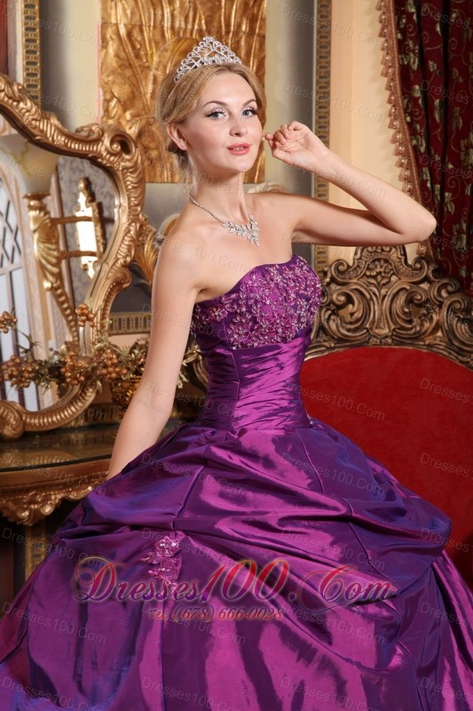 Eggplant Purple Sweet 16 Dress Taffeta Beading and Appliques