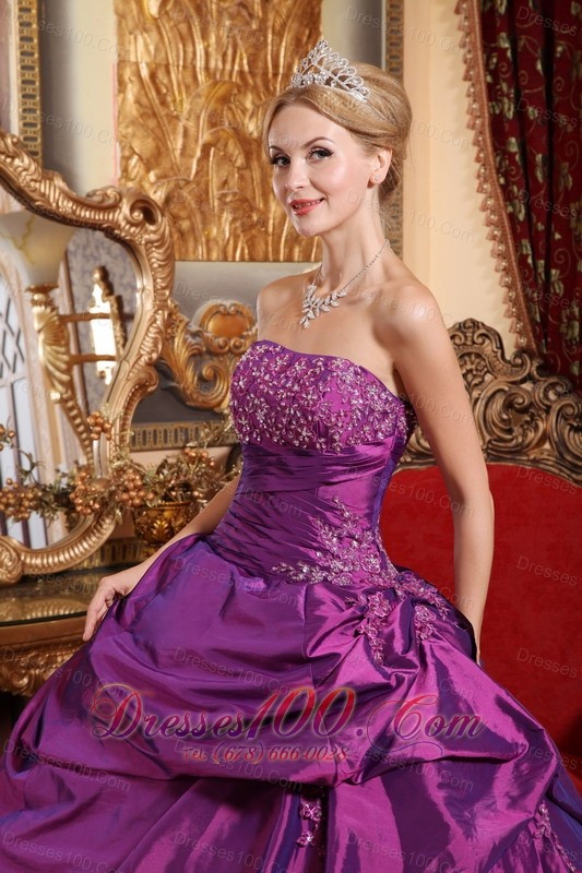 Eggplant Purple Sweet 16 Dress Taffeta Beading and Appliques