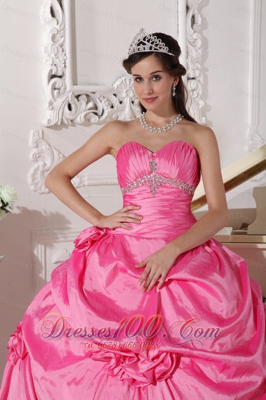 Hot Pink Sweet sixteen Dresses Beading and Flowers