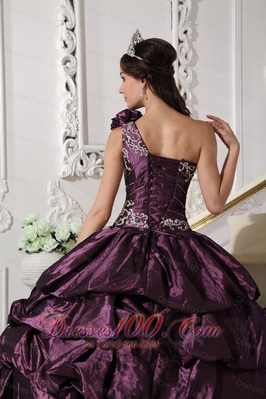 Appliques and Pick-ups Dark Purple Dresses 15 One Shoulder