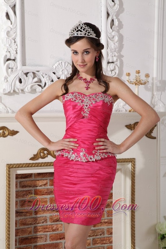 Hot Pink Taffeta Beading and Ruch Quinceanera Dress