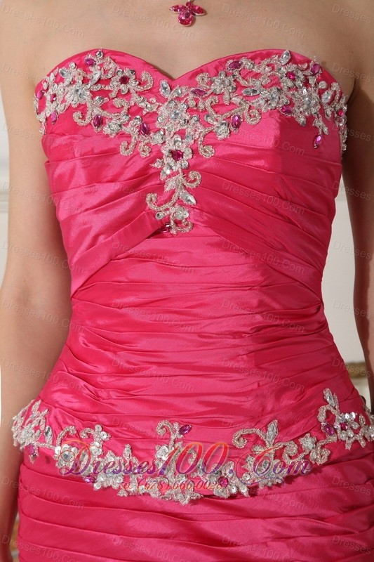 Hot Pink Taffeta Beading and Ruch Quinceanera Dress