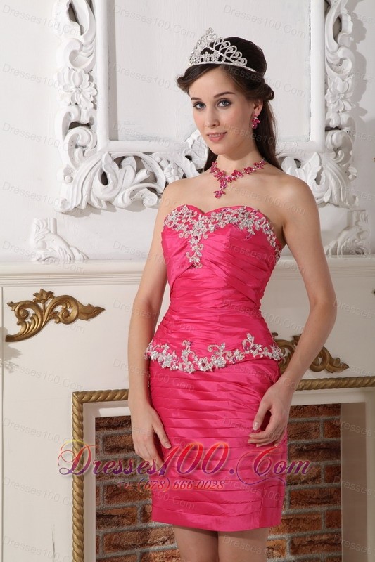 Hot Pink Taffeta Beading and Ruch Quinceanera Dress