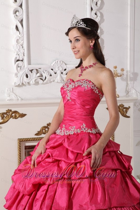 Hot Pink Taffeta Beading and Ruch Quinceanera Dress