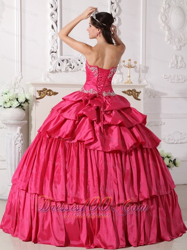 Hot Pink Taffeta Beading and Ruch Quinceanera Dress