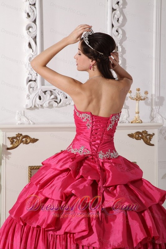 Hot Pink Taffeta Beading and Ruch Quinceanera Dress