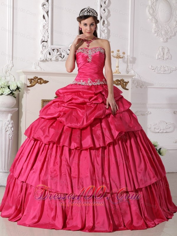 Hot Pink Taffeta Beading and Ruch Quinceanera Dress