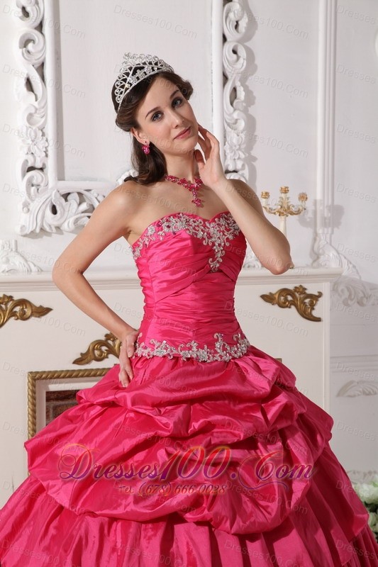 Hot Pink Taffeta Beading and Ruch Quinceanera Dress