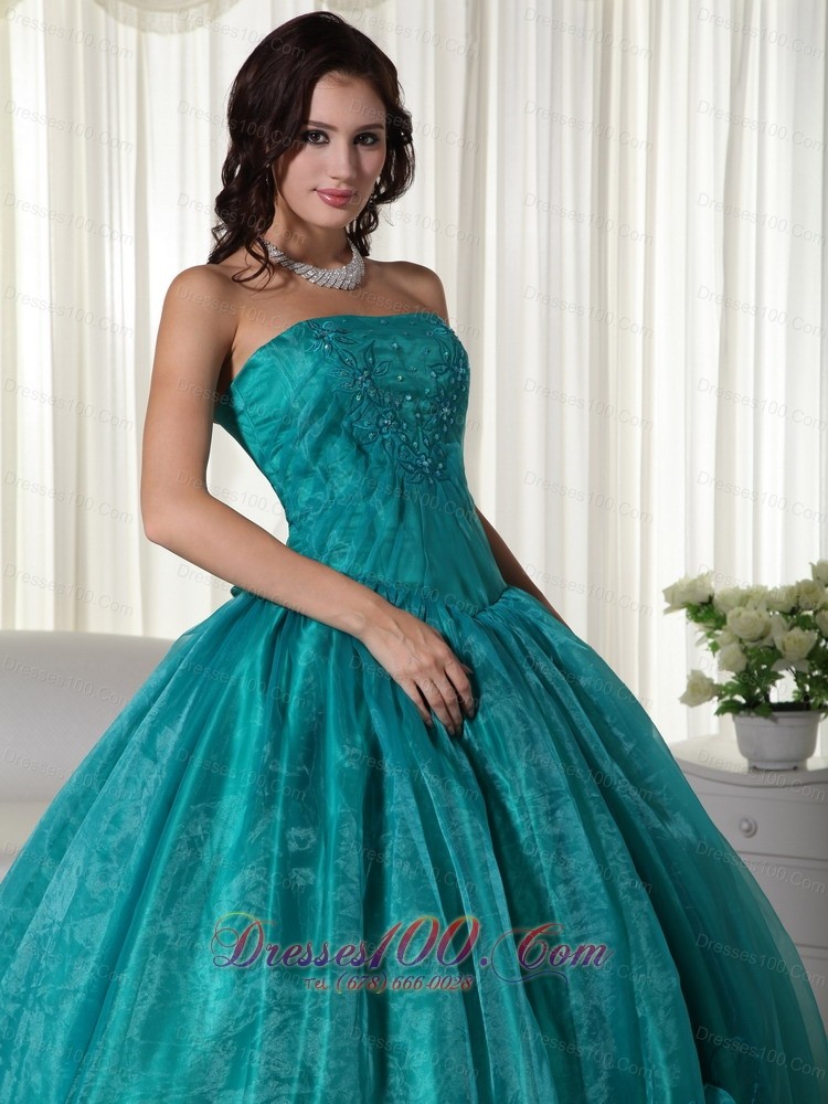 Plus Size Turquoise Organza Beading Quinceanera Dress
