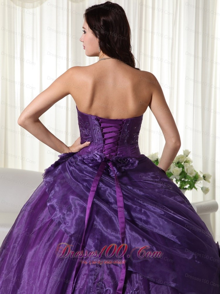 Strapless Purple Ball Gown Tulle Beading Quinceanera Dress