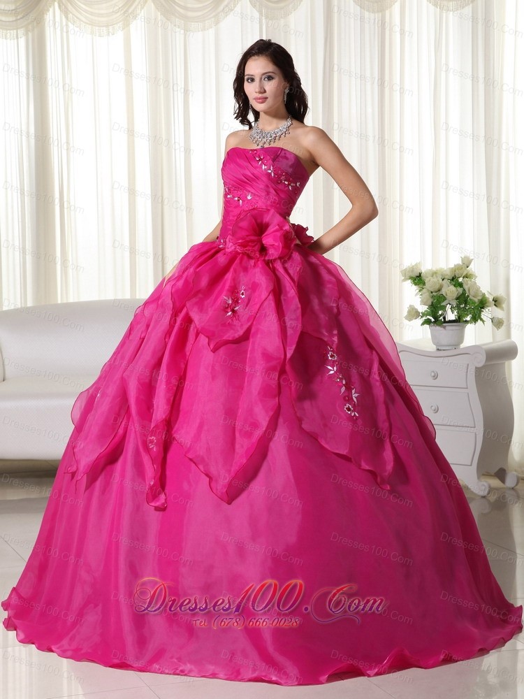 Organza Appliques Fuchsia Ball Gown Quinceanera Dress