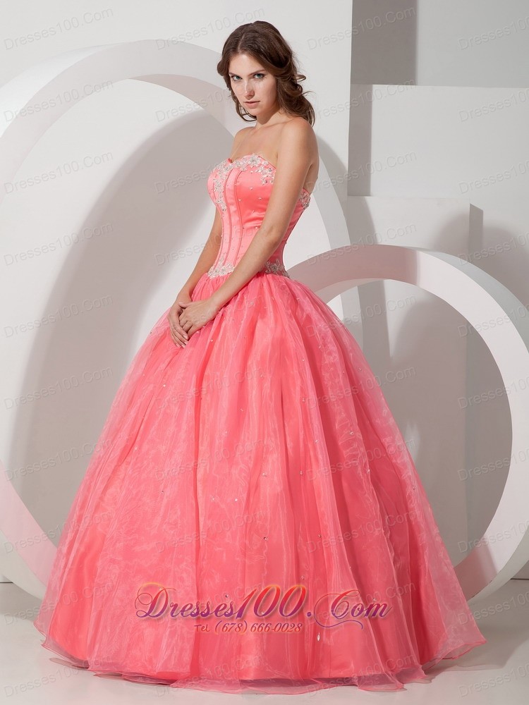 Satin and Organza Appliques with Beading Quinceanera Dress