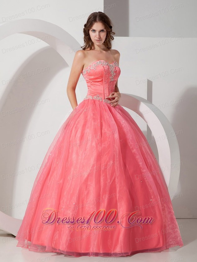 Satin and Organza Appliques with Beading Quinceanera Dress
