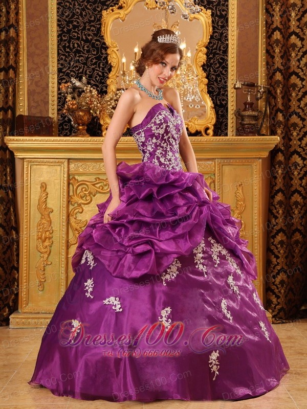 Fuchsia Appliques and Beading Quinceaneras Dress Organza