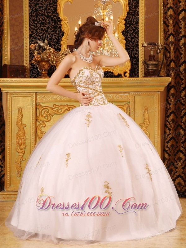 Ball Gown White Sweet 15 Dresses Organza Appliques