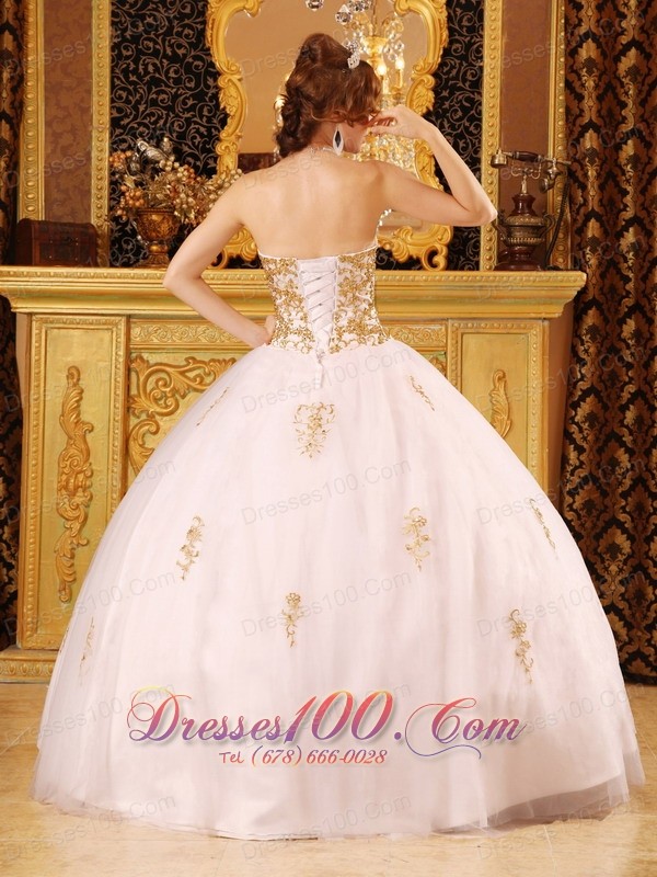 Ball Gown White Sweet 15 Dresses Organza Appliques