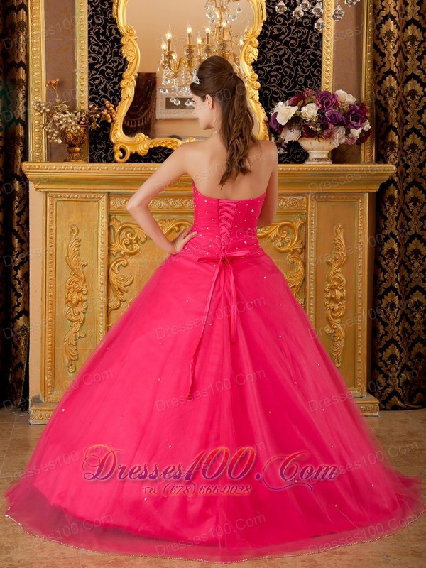 Sweet 16 Dress Hot Pink Flowers Tulle Appliques A-line