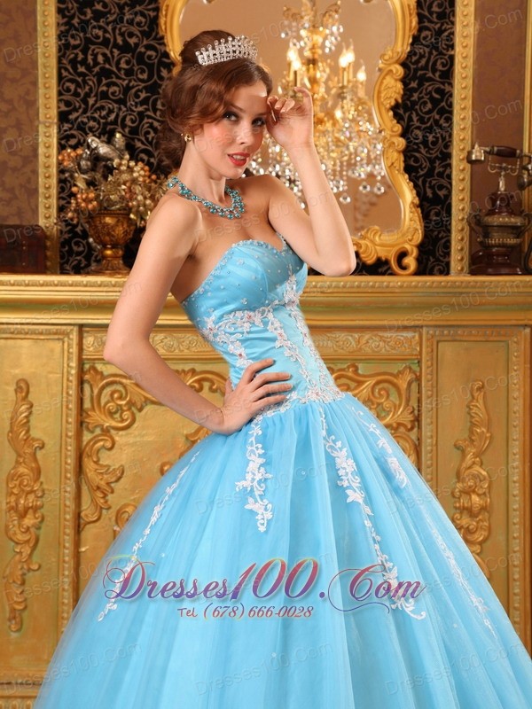 Aqua Blue Sweetheart Sweet 16 Dresses Tulle Appliques