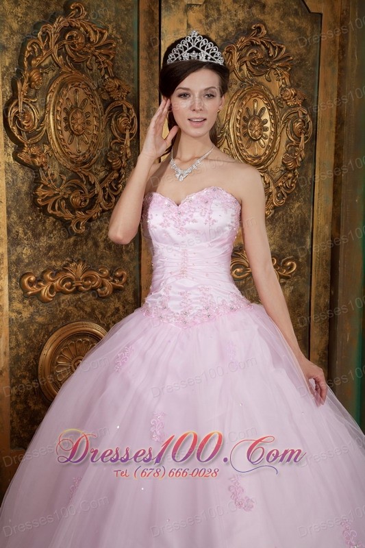 Tulle Appliques Baby Pink Sweetheart Quinceanera Dress
