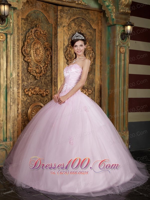 Tulle Appliques Baby Pink Sweetheart Quinceanera Dress