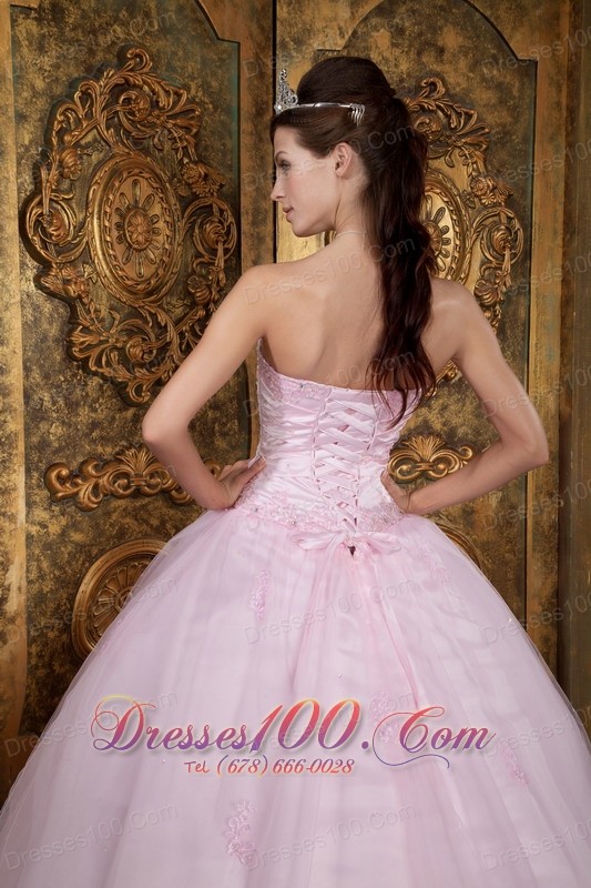 Tulle Appliques Baby Pink Sweetheart Quinceanera Dress