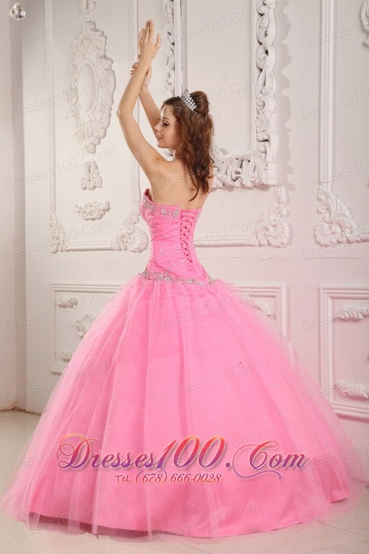 Rose Pink Dresses for A Quince Tulle Beading Appliques