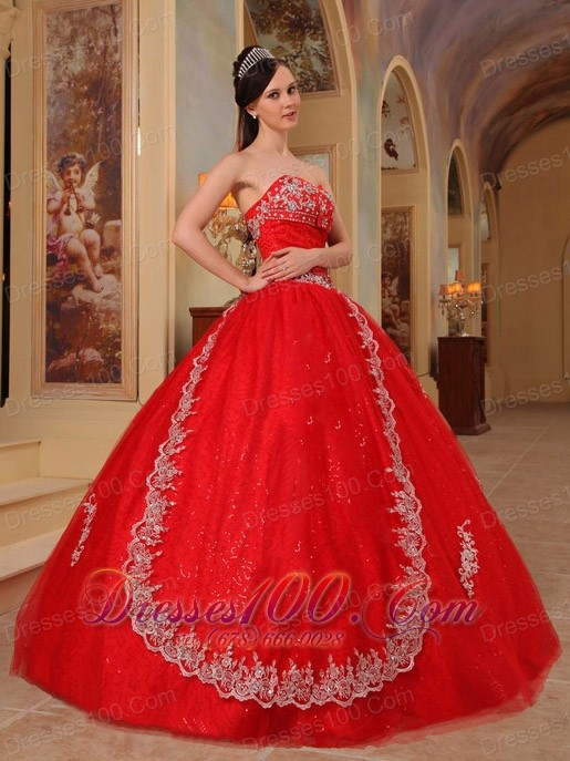 Red Sweet 16 Dresses Organza Embroidery and Beading