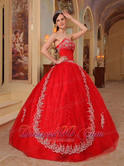 Red Sweet 16 Dresses Organza Embroidery and Beading